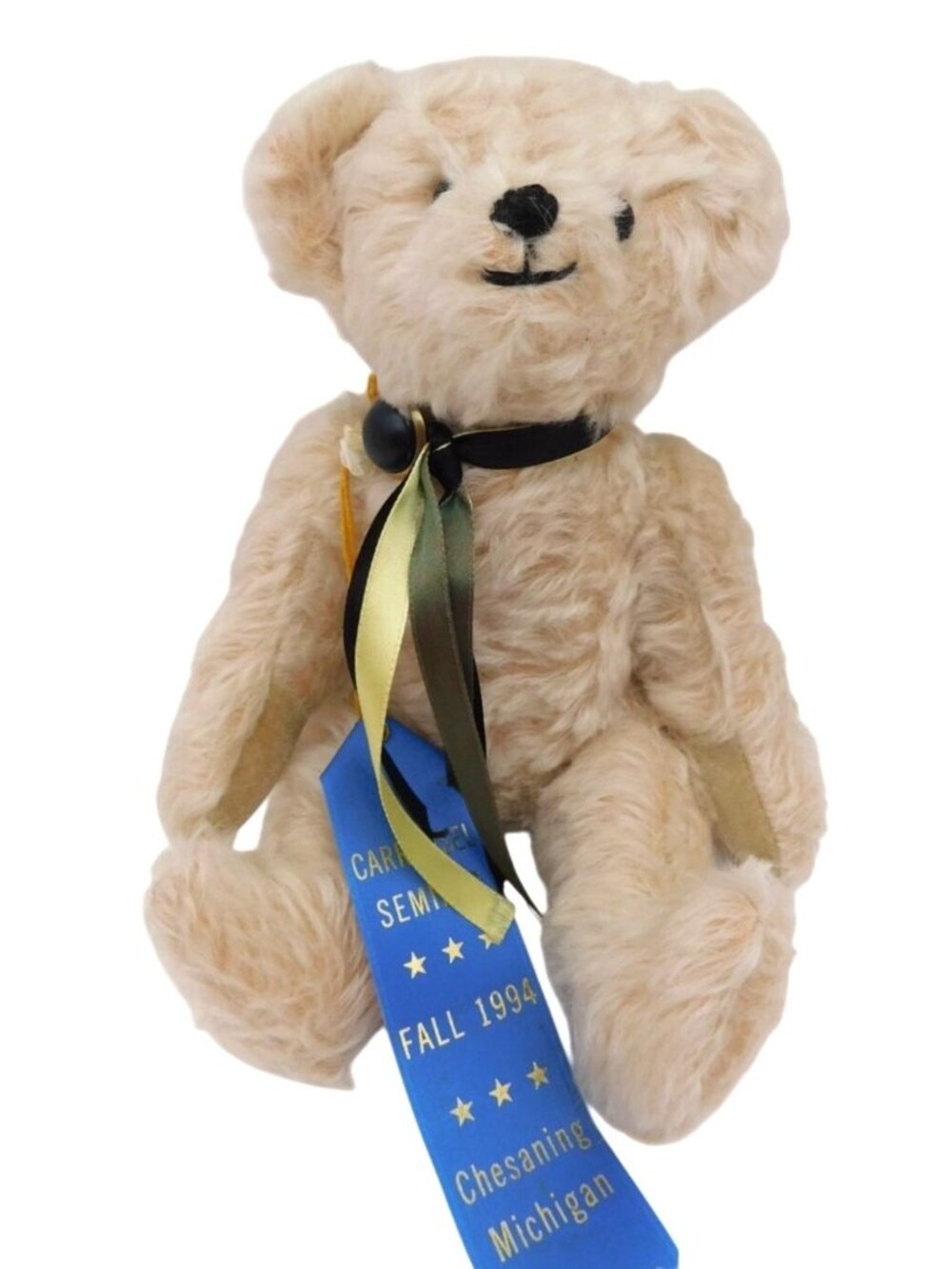 Handmade Plush Teddy Bear Beige Chesaning Michigan Fall 1994 12"